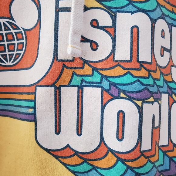 🔥 Disney Parks Walt Disney World Retro Graphic Hoodie Yellow Rainbow Small - Picture 2 of 10